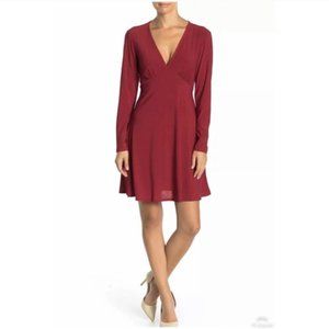 Tash + Sophie Red V-neck Long Sleeve Mini Dress